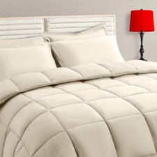 TAIMIT Light Beige Full Size Comforter Set - 7 Pieces, Bed Full,