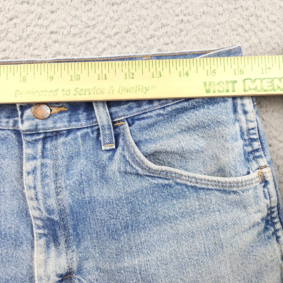 Ropa de trabajo para hombre pantalones de mezclilla azules 36x30 algodón clásicos rectos descoloridos lavado a la piedra Foto 3 de 4