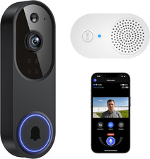 1080P Wireless Video Doorbell + Indoor Ring Chime, Enhanced Security with AI Hum