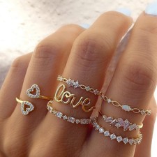 Heart  Crystal Gold 7 Pcs/Set Stackable Rings Set for Women   Dainty Trendy