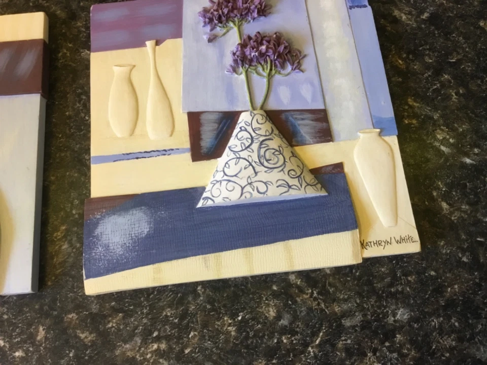 Kathryn White LOT of 2 Decorative Resin 5.5"x 5.5" Wall Art Hanging Plaque - Image 4 of 4