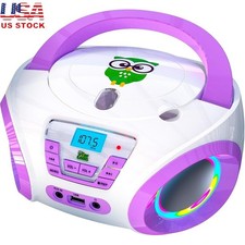 Kids Portable CD Player W/ RGB Disco Lights Headphone Compatible Music Player US