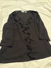 NWT New York and Company Black Blouse with Ruffles size L Excellent