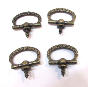 Set 4 Small Vintage 1980's Brass Ring Jewelry Box Drawer Pulls or Plaque Hangers