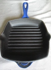 Le Creuset France #20 Square Enameled 8" Cast Iron Grilling Skillet Blue 