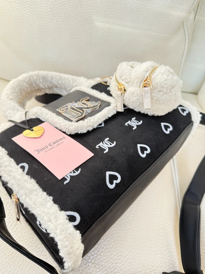 NWT Juicy Couture Snuggle Satchel Sherpa satchel crossbody bag  Black & mini bag - Image 4 of 4
