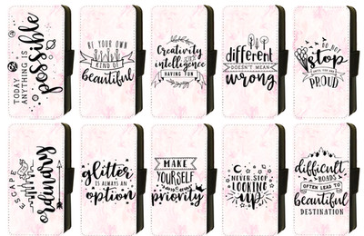 INSPIRIERENDE ZITATE Galaxy Pastell rosa Marmor Effekt Flip/Geldbörse Handyhülle