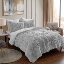 Sweet Home Collection 3 Piece Plush Shaggy Ultra Soft Silver Queen