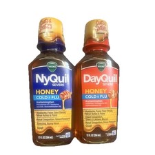 ONE EA YEAR Vicks NyQuil Severe DayQuil Severe Honey Cold  Flu Syrup 12 FL OZ