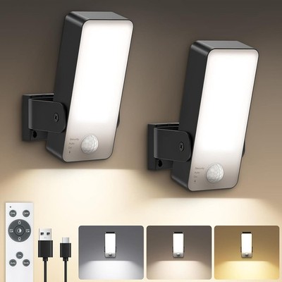 2PCS Motion Sensor 10000mAh Rechargeable Battery Operated Outdoor Light + Remote