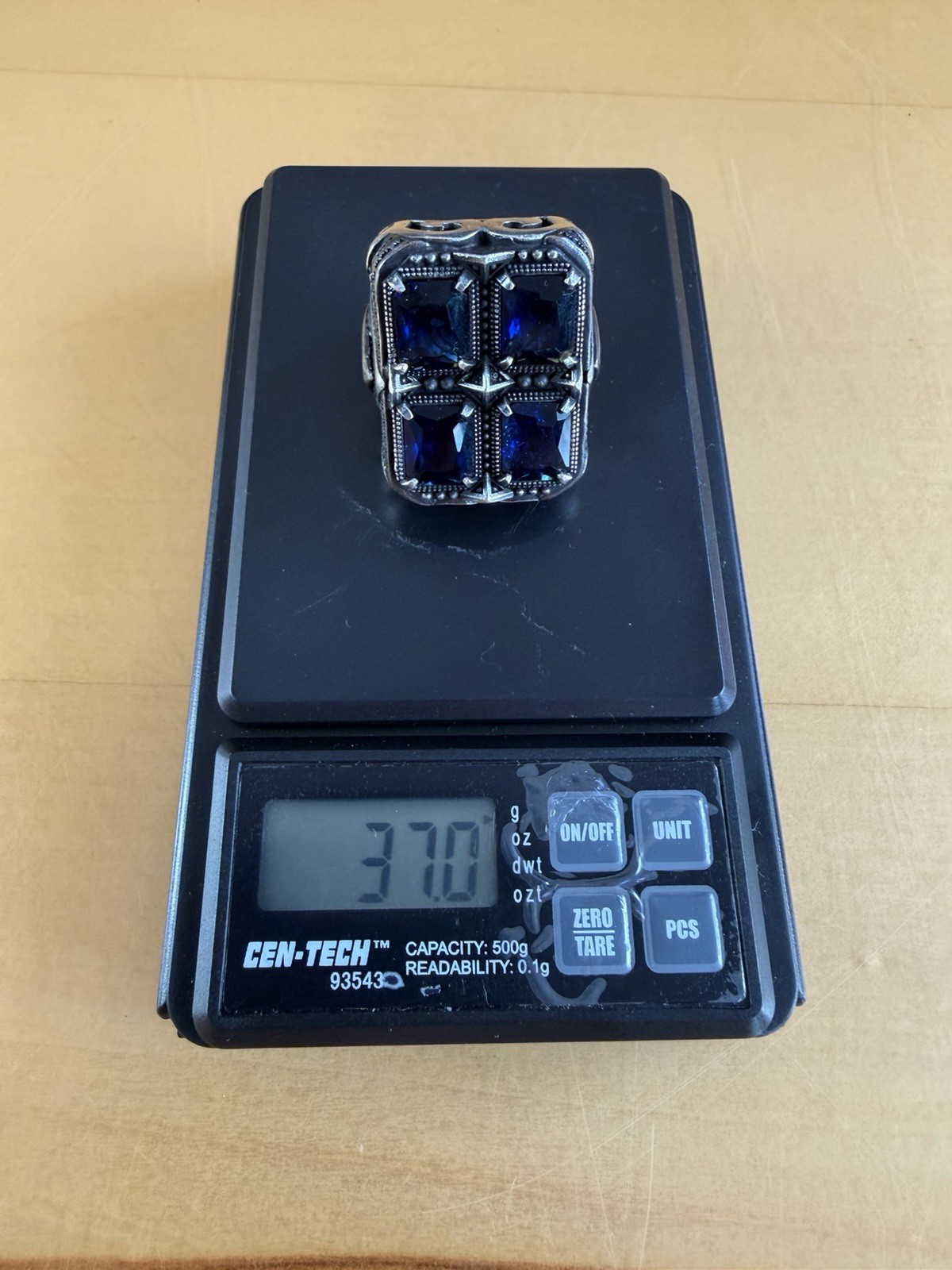 Large Statement Sterling Silver Ring W/ 4 Large B… - image 10