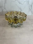 Vtg  Mid-Century Yellow Boopie Bubble Glass Candle Holder Ashtray On Metal Stand