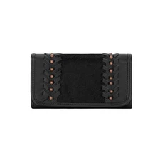 American West Womens Cow Town Black Hair-On Leather Trifold Wallet OS