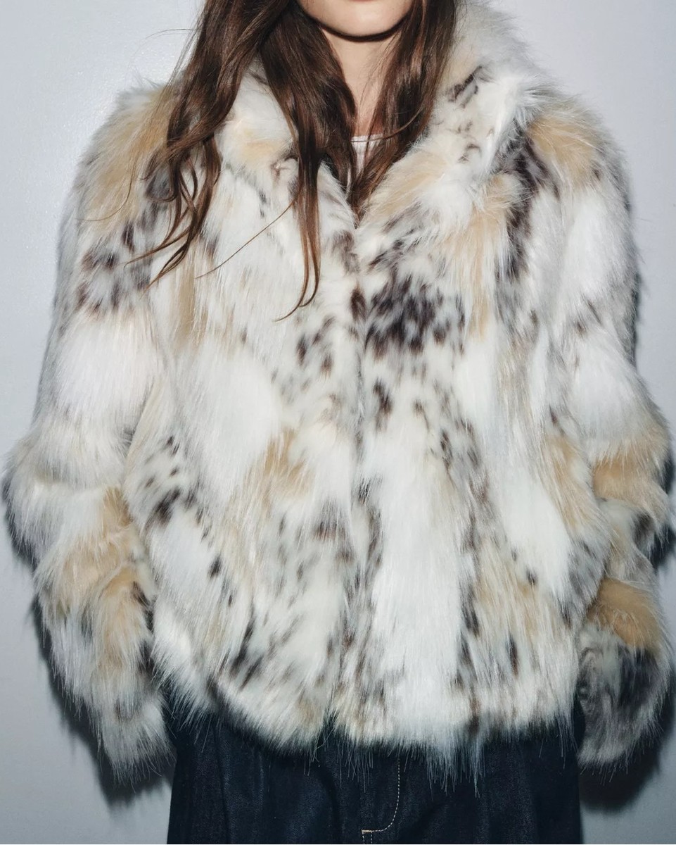 ZARA ZW COLLECTION FAUX FUR JACKET BLACK ECRU NEW FW25/26 SIZES XS