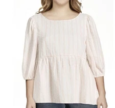 Time and Tru Women’s 3X PLUS Short Sleeve Textured Striped Pink Top Flattering