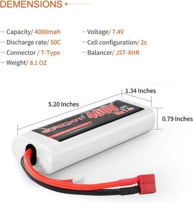 2S 4000mAh 7.4V 50C RC LiPo Battery Hardcase with T Plug for