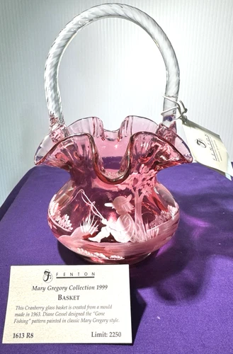 Fenton Art Glass 1999 Mary Gregory Cranberry Basket Artist Signed Numbered NEW!