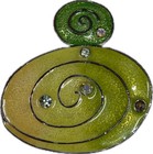 Green Yellow Enamel Swirl Pendant Rhinestone Abstract Statement Charm