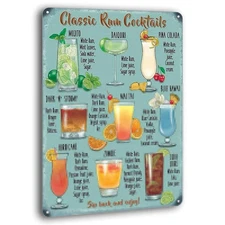Metal Signs Rum Cocktail Recipe Vintage Tin Sign Bar Club Man Cave 8 x 12 inches
