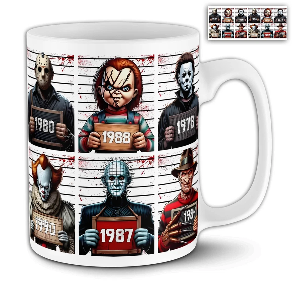 HANDMADE Horror Movie Characters Coffee Mug Gift for Halloween Horror Fans Movie Fans Cup
