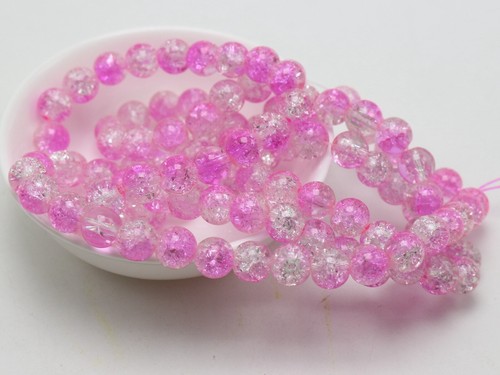 100 pcs Pink Crackle Cracked Round Glass Crystal Charm Beads 8mm Craft DIY - Picture 6 of 6