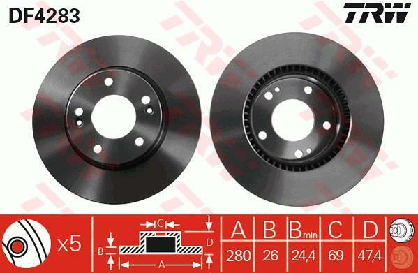 Disque de frein TRW DF4283 anti-vibration et haute dissipation thermique