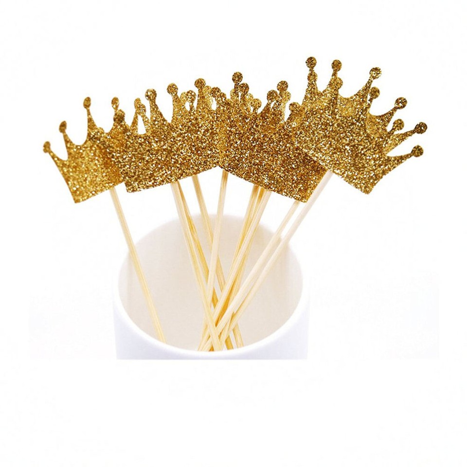 20pcs Gold Glitter Crown Cake Topper Cupcake Topper Pick Party Favor