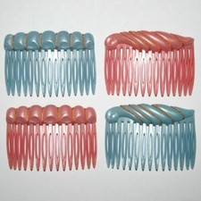 Vintage Hair Side Combs Blue Pink Gold Color Fashion Stripe Braid Made in France