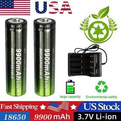 4slot USB Charger lot & 3.7V Rechargeable Button top Li-ion Batteries (9900mAh)