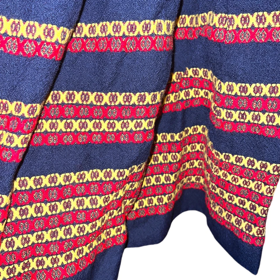 Vintage Handmade Midi Skirt Wool Small Navy Blue Stripe Pleated Matching Scarf - Image 4 of 4