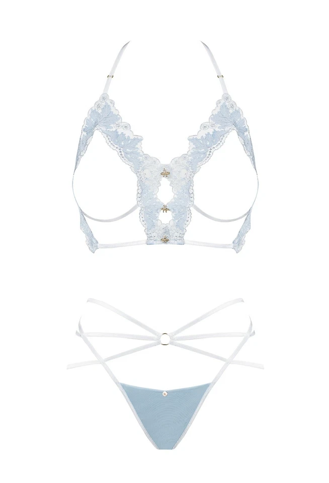OBSESSIVE SET OUVERT BH HIGH WAIST STRING SPITZE BLAU busenfrei reizwäsche - Bild 4 von 4