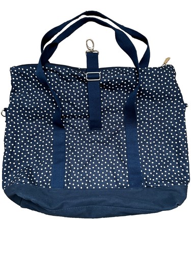 Thirty-One Large Tote Bag Teal Polka Dot Navy Canvas Utility  display picture 1