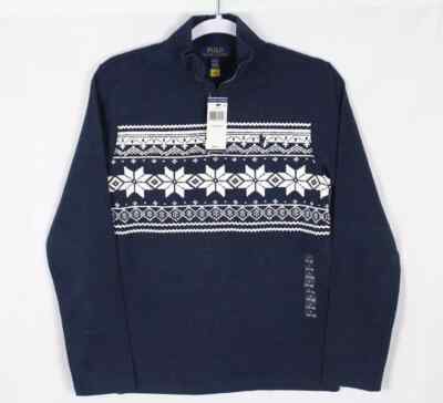 Polo Ralph Lauren Kids Sweater 1/4 Zip Pullover Fair Isle Print Navy Blue
