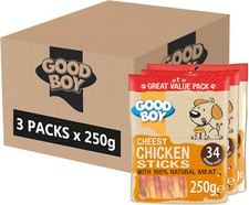3X 250G GOOD BOY CHEESY CHICKEN STICKS VALUE PACK DOG PUPPY TREATS 100% NATURAL