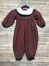 Vintage Carters Plaid Romper Baby Girl 24m Smocked Floral Embroidered Headband