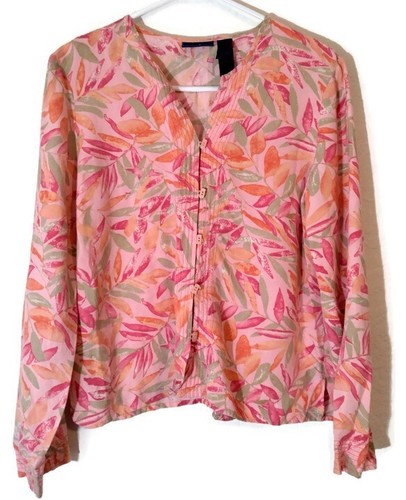 JH Collectibles Women's Multicolor Linen Blend Top Button Front Size Large - Picture 6 of 8