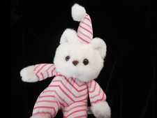 Soft Things Teddy Bear in Pajamas Pom Pom Hat White Pink Striped Vintage