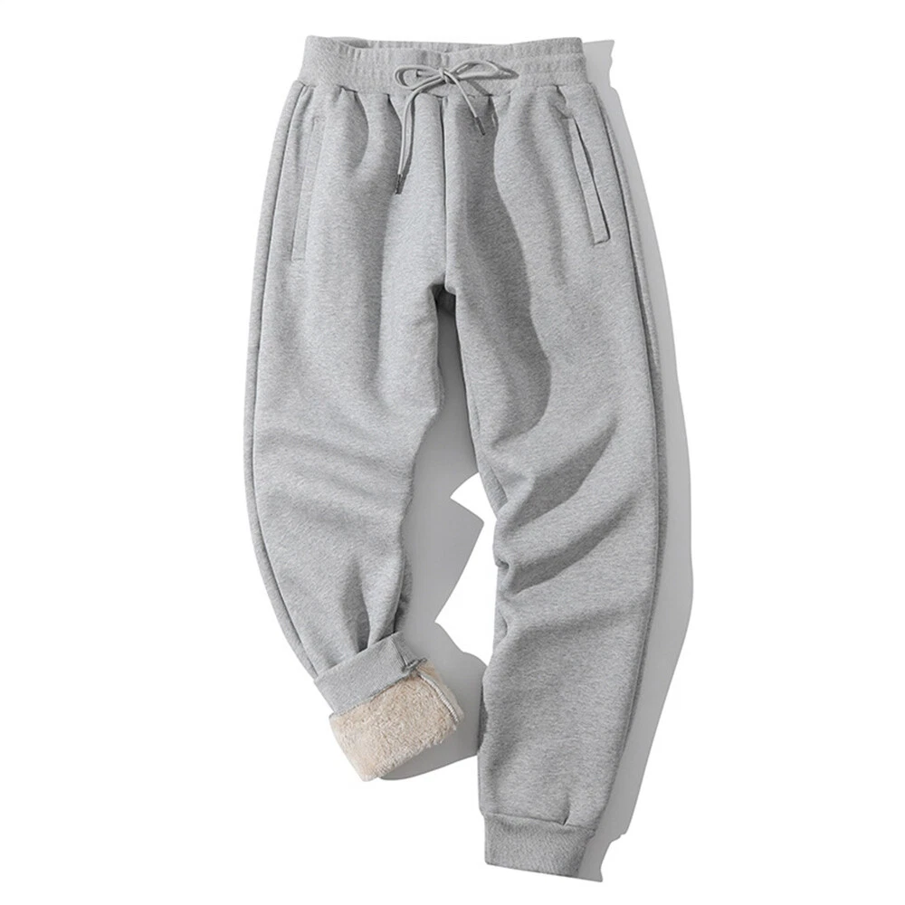 Men Sherpa Fleece Lined Pants Sweatpants Tapered Trousers Joggers