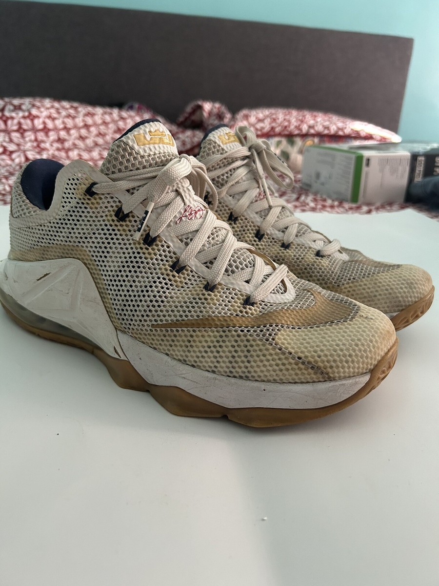 NIKE LEBRON XII 12 Low USA Gold Olympic White Gum Blue 724557-174 Size 10