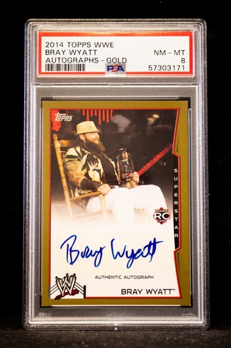 2014 Topps WWE Autographs Bray Wyatt PSA 8 AUTO 09/10 GOLD ROOKIE CARD RC! POP 1