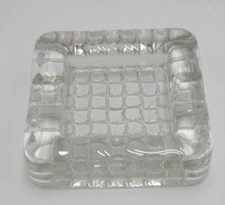 Ashtray Square Clear Glass Waffle Bottom Vintage Mid Century Heavy 4.5" 2 Slot