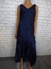 245 Alex Evenings Navy Blue Floral Burnout V-neck Ruffle Gown 8 NEW A493