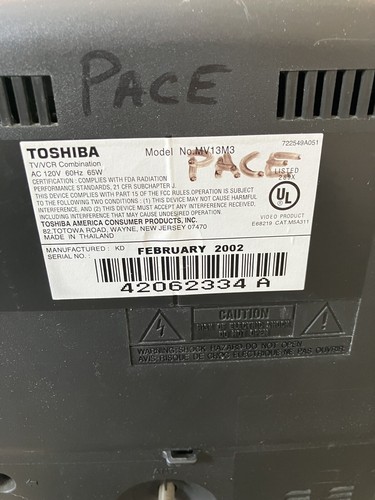 Toshiba MV13M2 13" CRT TV VCR VHS Combo VCR Does Not Work TV Does -Retro Gaming - Picture 7 of 13