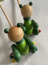 2 x FROG PUSH ALONG Toys, From 18 Months, House Of Marbles, WOODEN, Traditional
