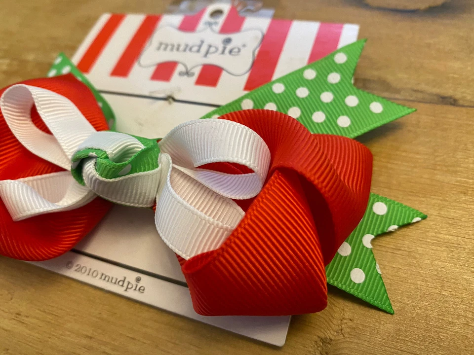 NUEVO CON ETIQUETAS Niñas Mud Pie Verde Lunares Navidad Invierno Vacaciones Lazo Blanco Rojo Foto 2 de 4