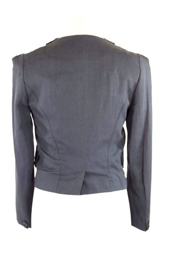 Hanii Y Navy Blue Bead Embellished Collar Crop Jacket Blazer 38 XS H21 - 第 8/8 張圖片