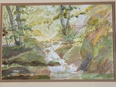 Original Aquarell Gemälde signiert von Betty Lee The Burn Landschaft 1994