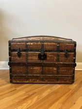 Antique Kaufmann and Strauss Wooden Steamer Trunk Chest 
