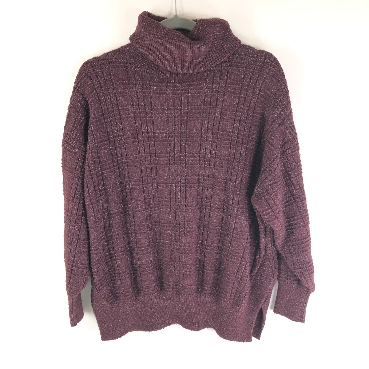 Lucky Brand Womens Textured Stitch Turtleneck Sweater Oversized Burgundy S - Main Image