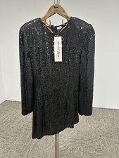 Vtg NOS Sequin Black Women  s Asymmetrical Hem Top Blouse Medium